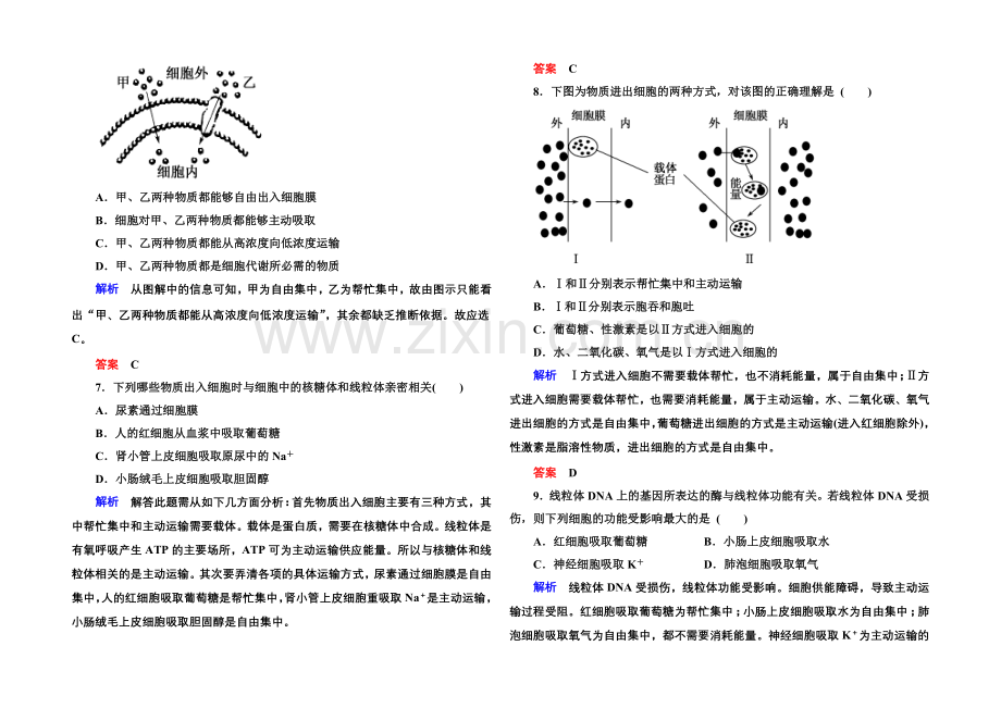 2020-2021学年高中生物(人教版)必修一双基限时练13-物质跨膜运输的方式.docx_第2页