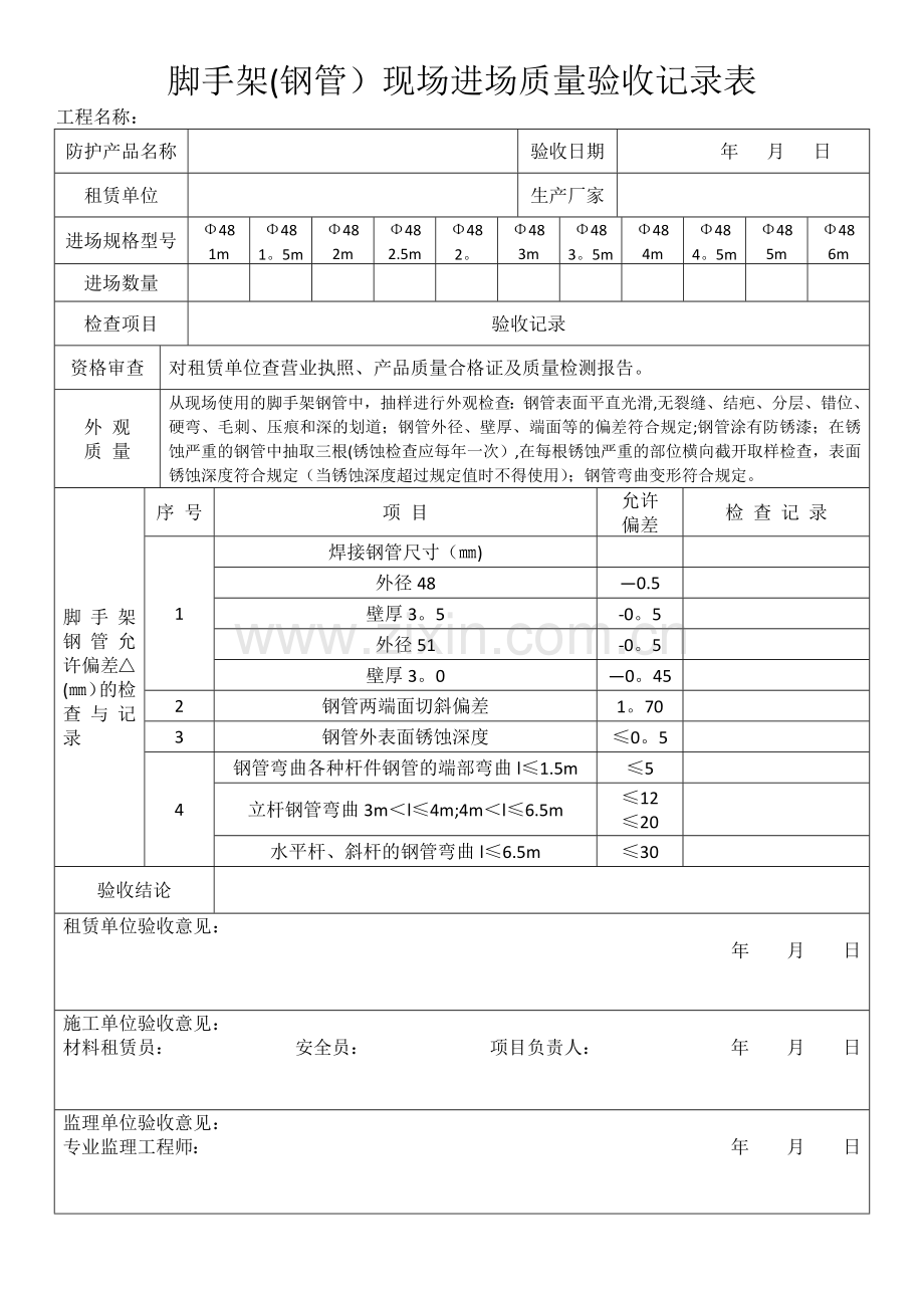 脚手架(钢管)现场进场质量验收记录.doc_第1页