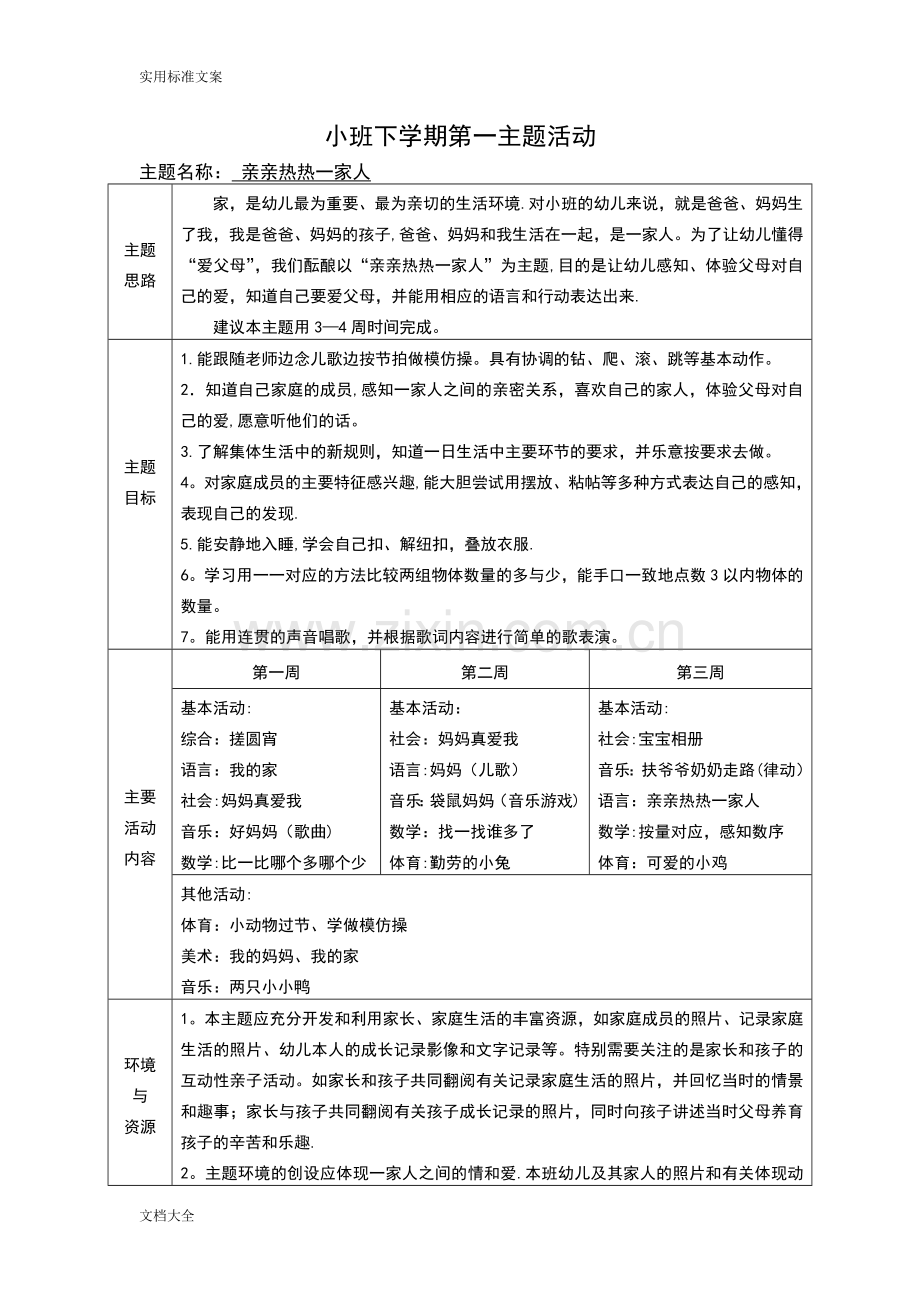 小班下学期主题计划清单.doc_第1页