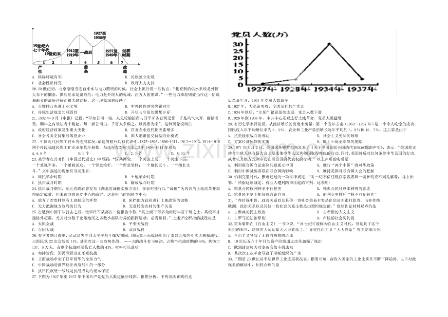 山西省山大附中2021届高三上学期期中考试历史-Word版缺答案.docx_第2页