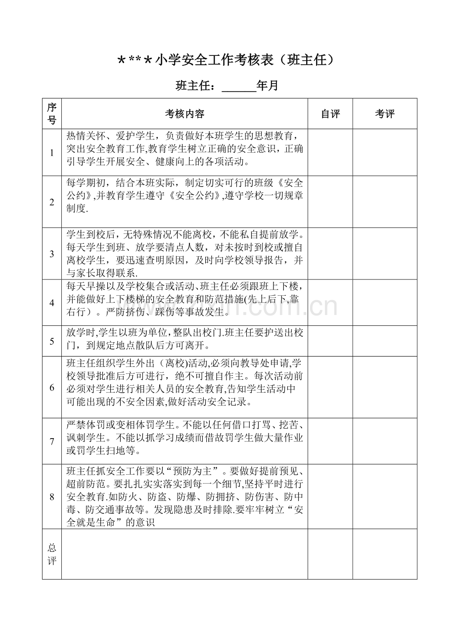 小学安全工作考核表(全).doc_第1页