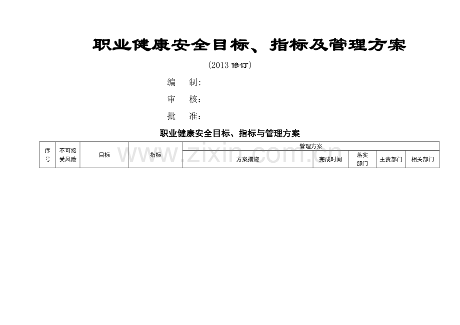 某建筑企业职业健康安全目标、指标及管理方案(2013修订).doc_第1页