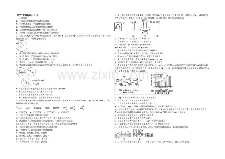 2020-2021学年高三寒假作业-生物(七)-Word版含答案.docx_第1页