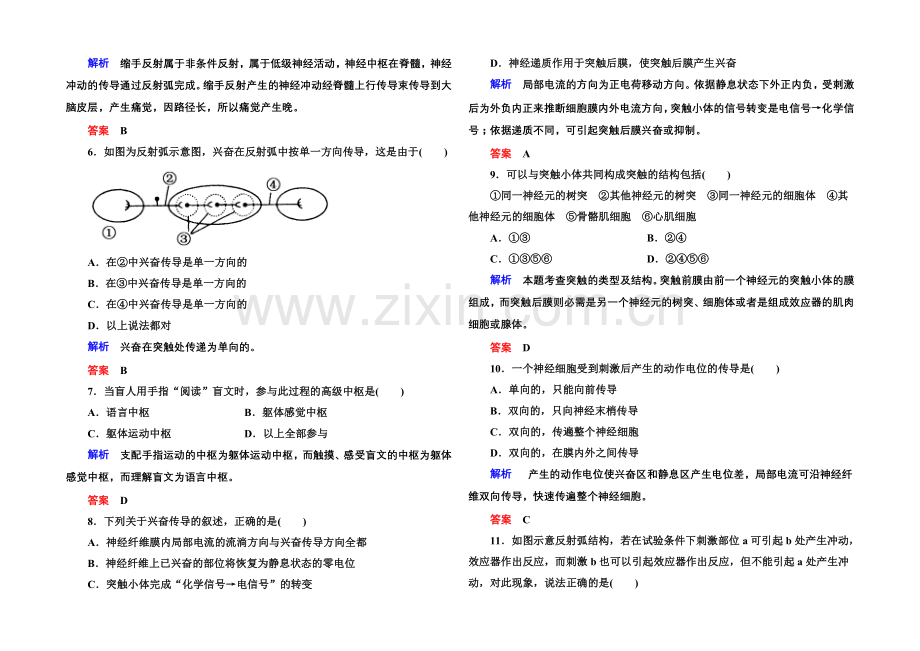 2020-2021学年高中生物(人教版)必修三双基限时练3-通过神经系统的调节.docx_第2页