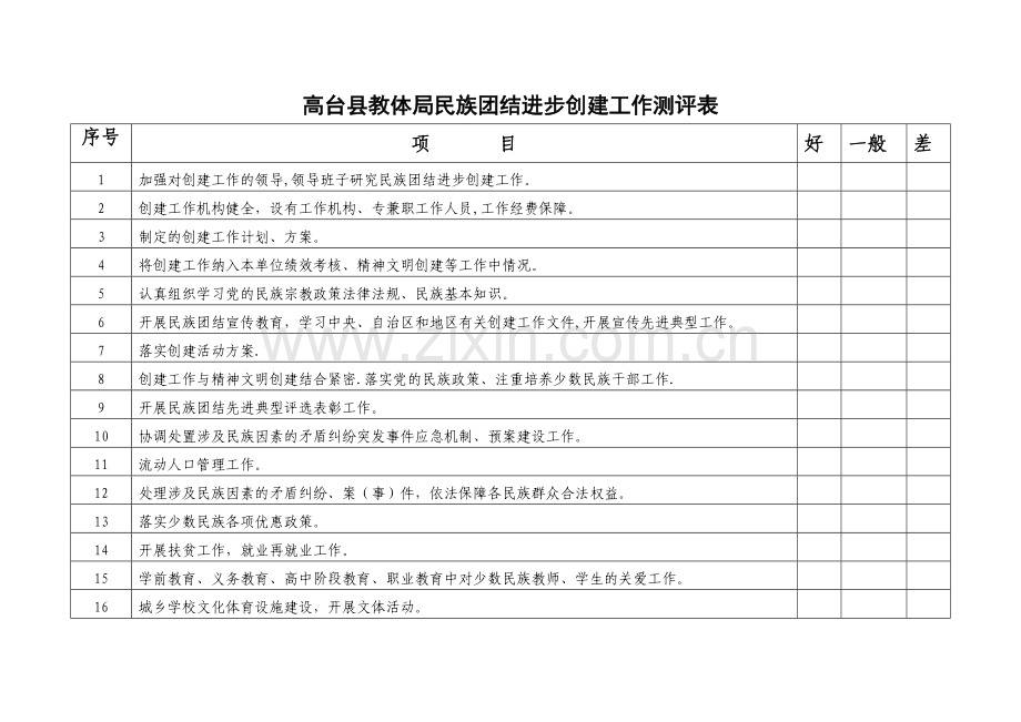 民族团结工作群众满意度测评表.doc_第1页