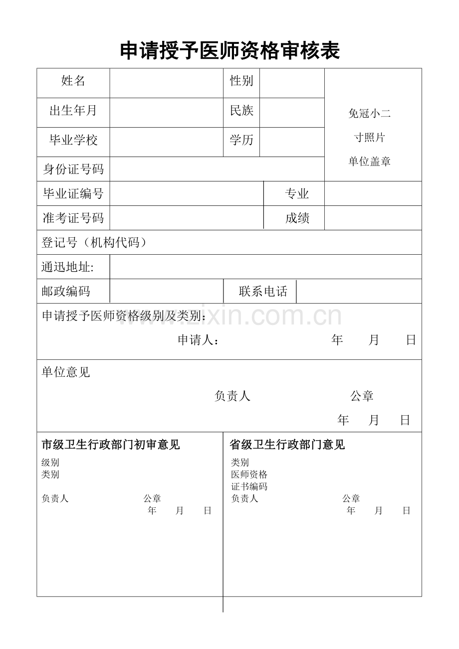 申请授予医师资格审核表.doc_第1页