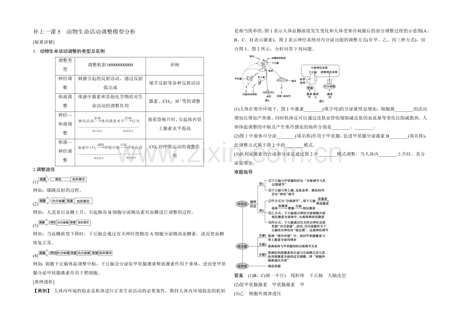 2022年高三生物(人教版)一轮复习-补上一课5-动物生命活动调节模型分析.docx_第1页