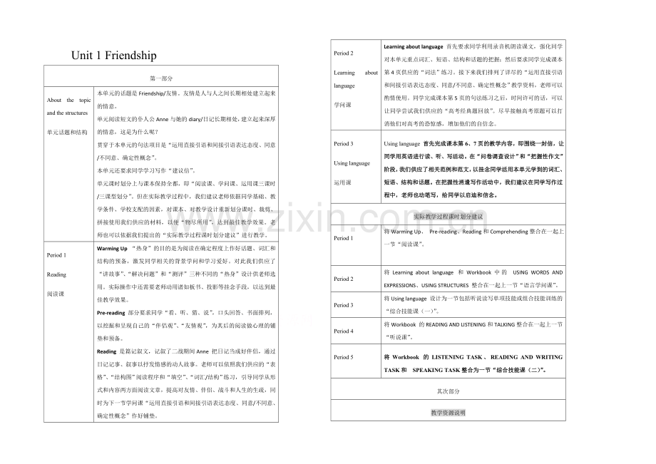 2021高一英语教案：-Unit-1-教学设计说明(人教版必修1)--Word版无答案.docx_第1页