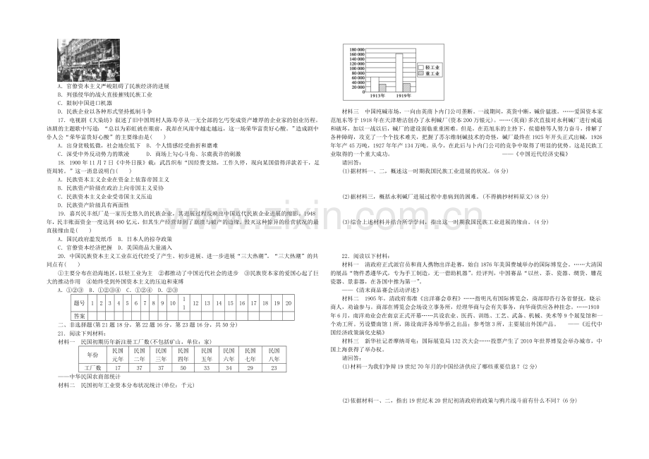 2021年高中历史必修二：专题二-近代中国资本主义的曲折发展专题检测.docx_第2页