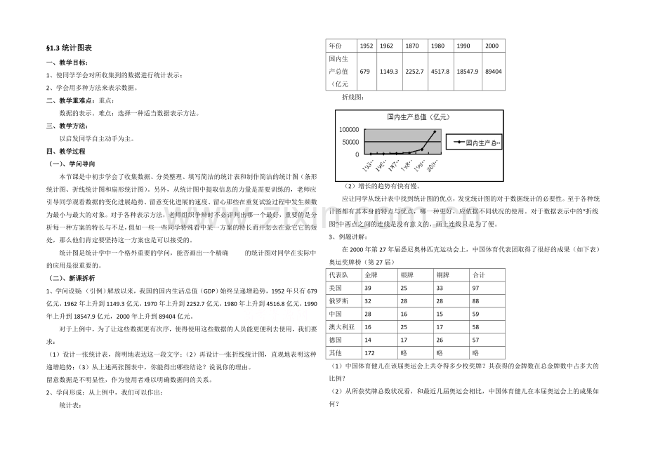 高中数学(北师大版)必修三教案：1.3-统计图表-参考教案.docx_第1页