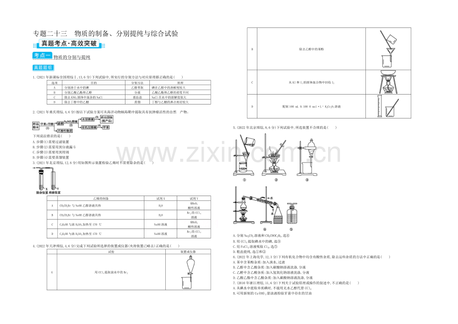 2021高考化学(浙江专用)二轮考点突破-专题二十三物质的制备、分离提纯与综合实验-.docx_第1页