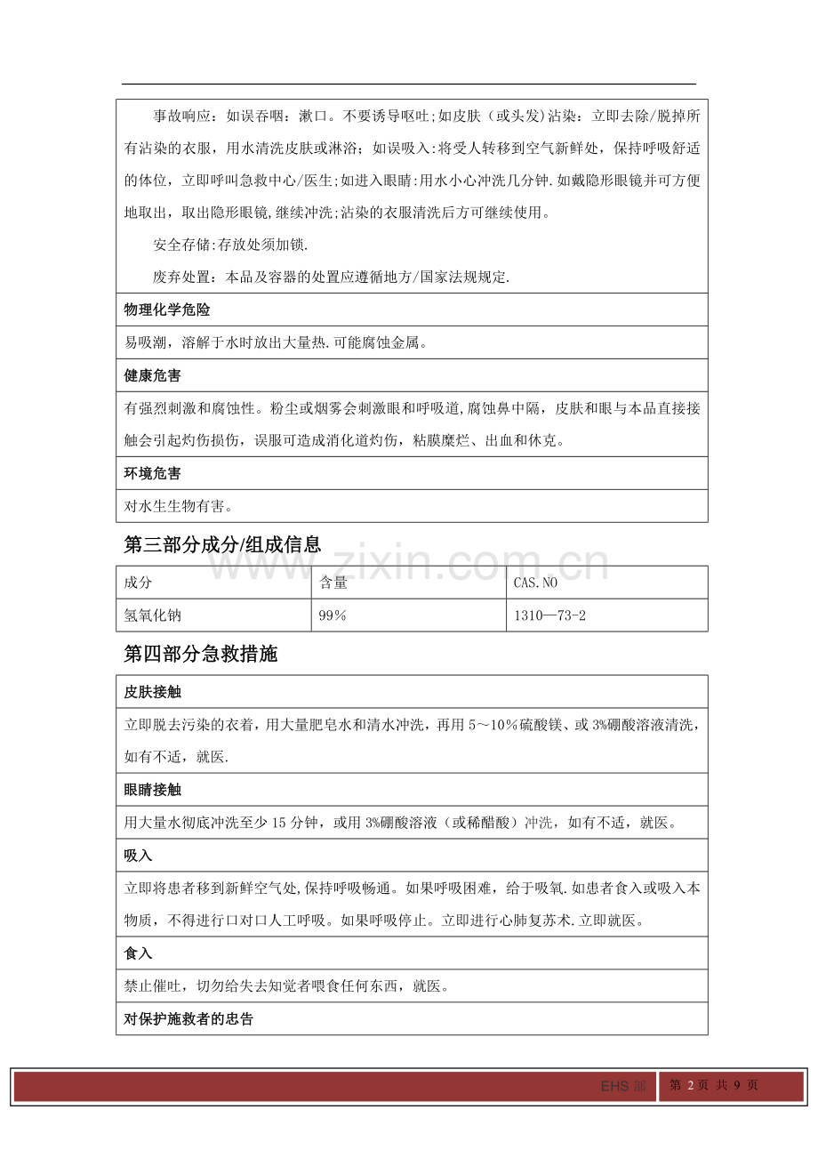 氢氧化钠MSDS化学品安全技术说明书.doc_第2页