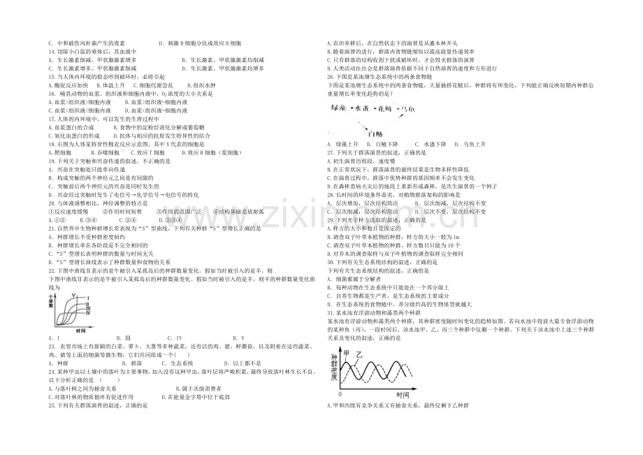 山东省实验中学2020-2021学年高二上学期期末考试生物试题-Word版缺答案.docx_第2页