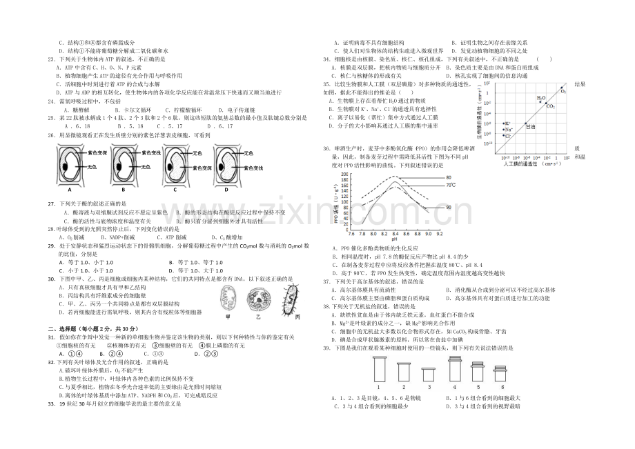 浙江省台州中学2020-2021学年高二上学期期中考试生物(理)-Word版含答案.docx_第2页