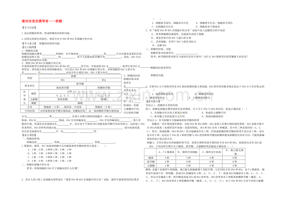 【2020秋备课】高中生物学案新人教版必修1-2.3-遗传信息的携带者-核酸.docx_第1页