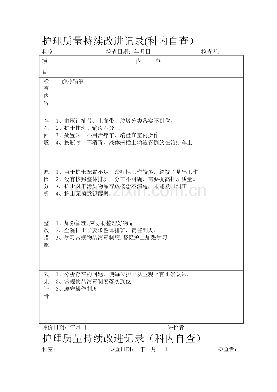 护理质量持续改进记录(护理文书).doc_第1页