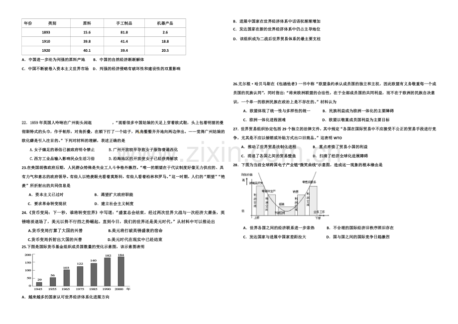 辽宁省抚顺二中2021届高三上学期期中考试-历史-Word版含答案.docx_第3页