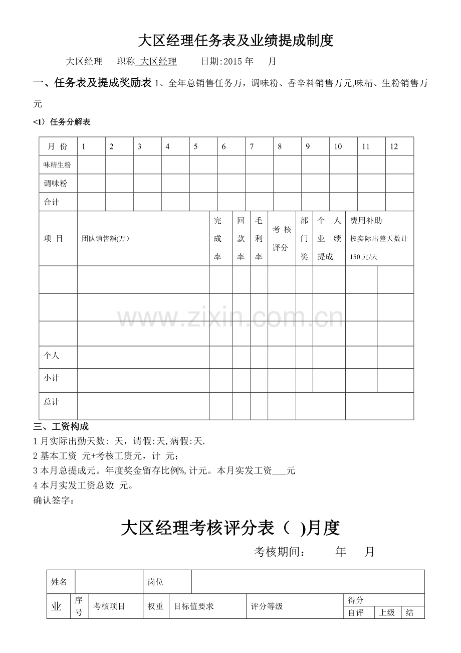 大区经理任务表及业绩提成制度.doc_第1页