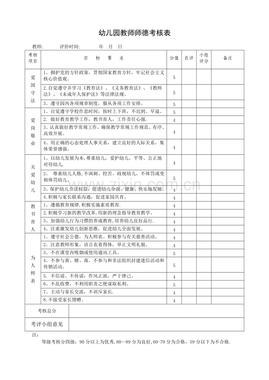 幼儿园师德师风考核表(1).doc_第1页