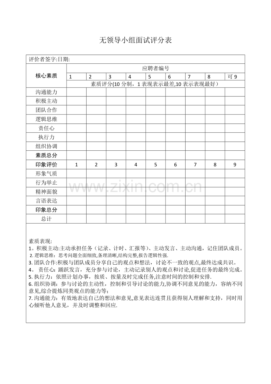 无领导小组讨论评分表.doc_第1页