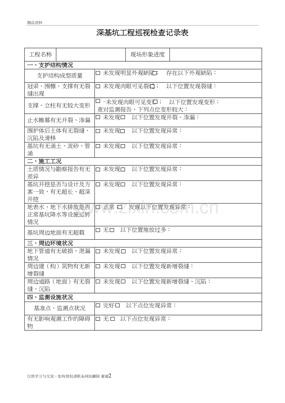 深基坑工程巡视检查记录表备课讲稿.doc_第2页