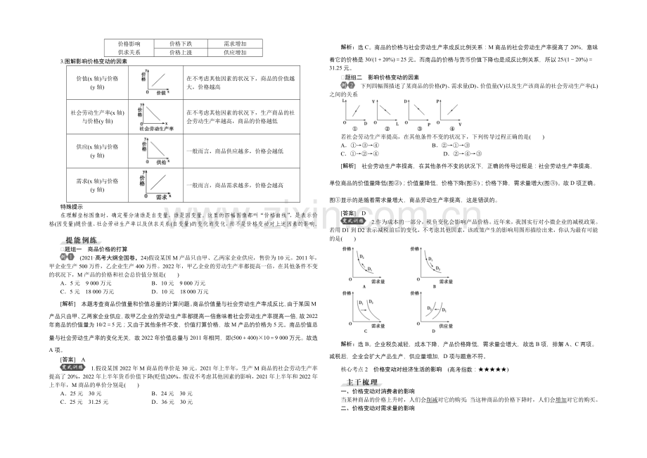 2022届高三政治大一轮复习-必修1第1单元第2课多变的价格-教学讲义-.docx_第2页