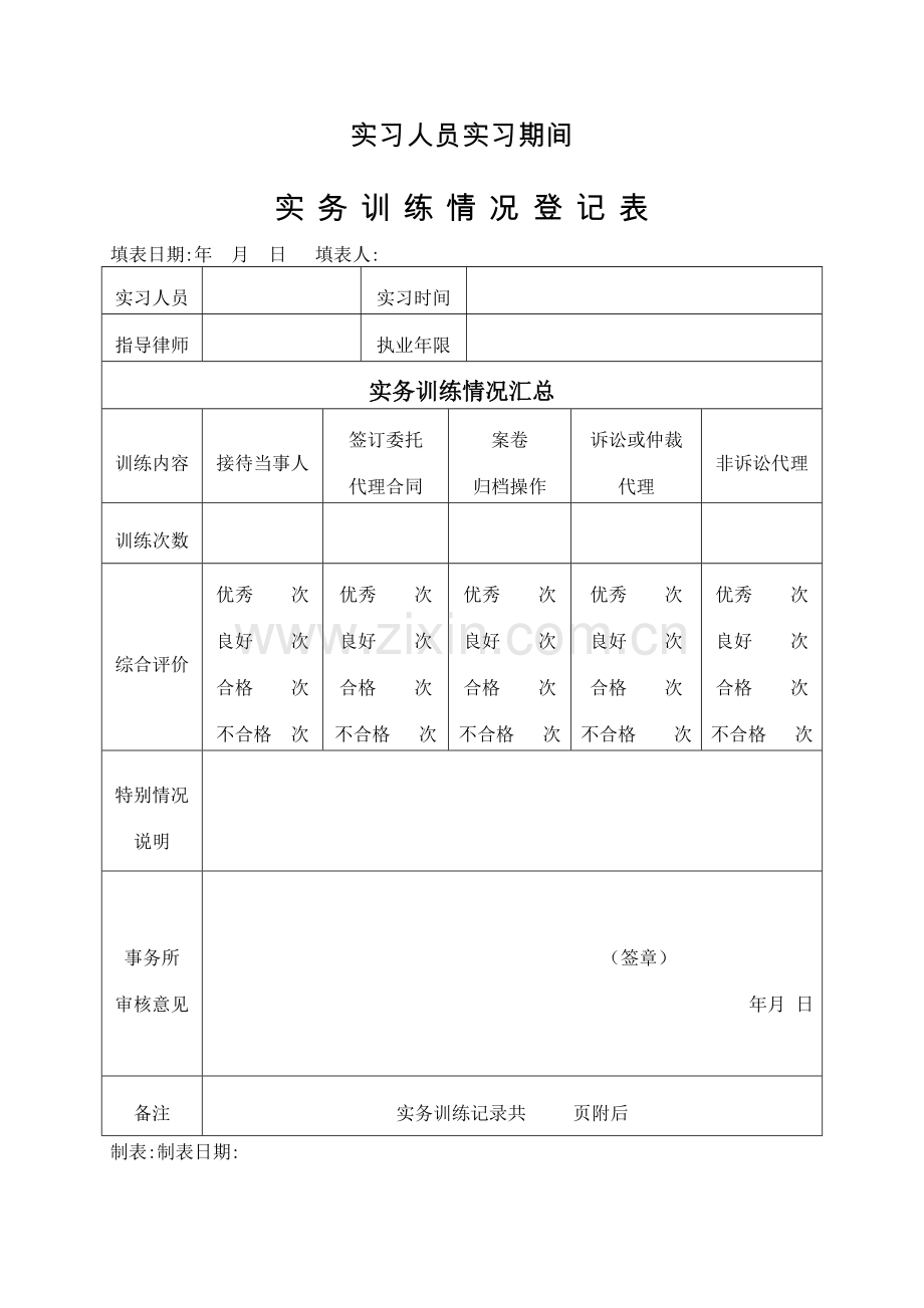 律师实习人员实务训练情况登记表.doc_第1页