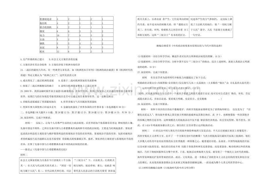 陕西省西安市第一中学2022届高三上学期11月月考历史试题-Word版含答案.docx_第3页