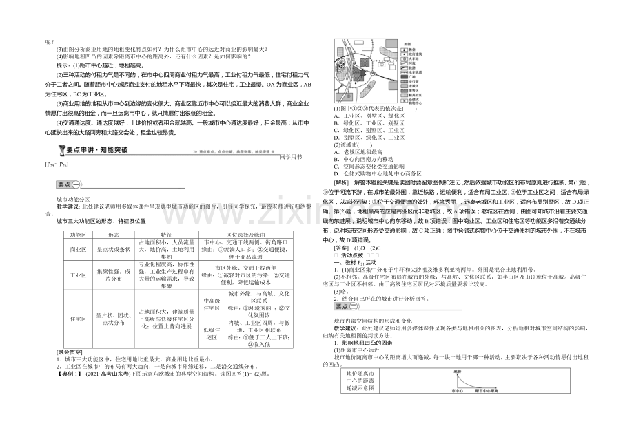 2020-2021学年高中地理(人教版必修2)配套讲练-2.1城市内部空间结构.docx_第2页