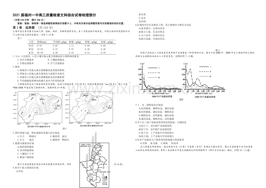 福建省福州一中2021届高三5月质量检测试卷地理-Word版含答案.docx_第1页