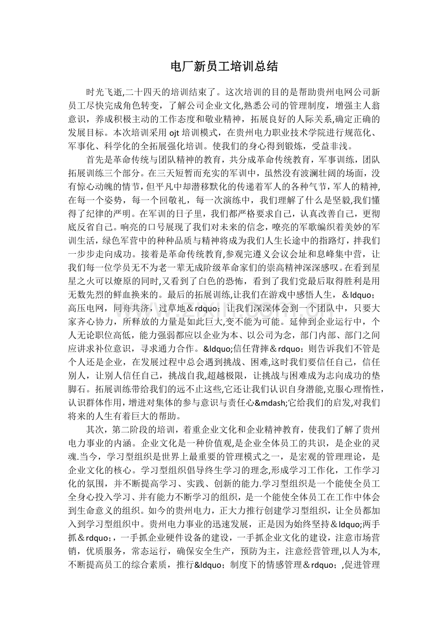 电厂新员工培训总结.docx_第1页