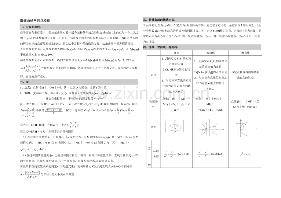 高中数学(北师大版)选修2-1教案：第3章-知识梳理：圆锥曲线.docx_第1页