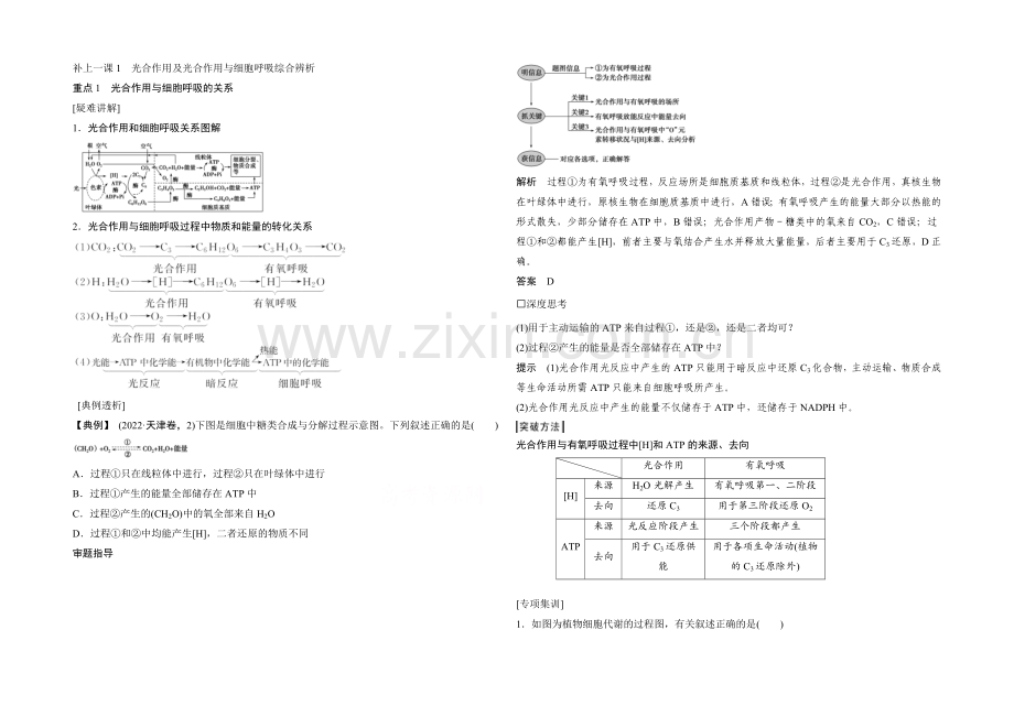 2022年高三生物(人教版)一轮复习-补上一课1-光合作用及光合作用与细胞呼吸综合辨析.docx_第1页