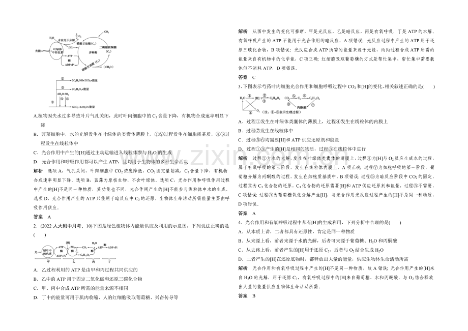 2022年高三生物(人教版)一轮复习-补上一课1-光合作用及光合作用与细胞呼吸综合辨析.docx_第2页