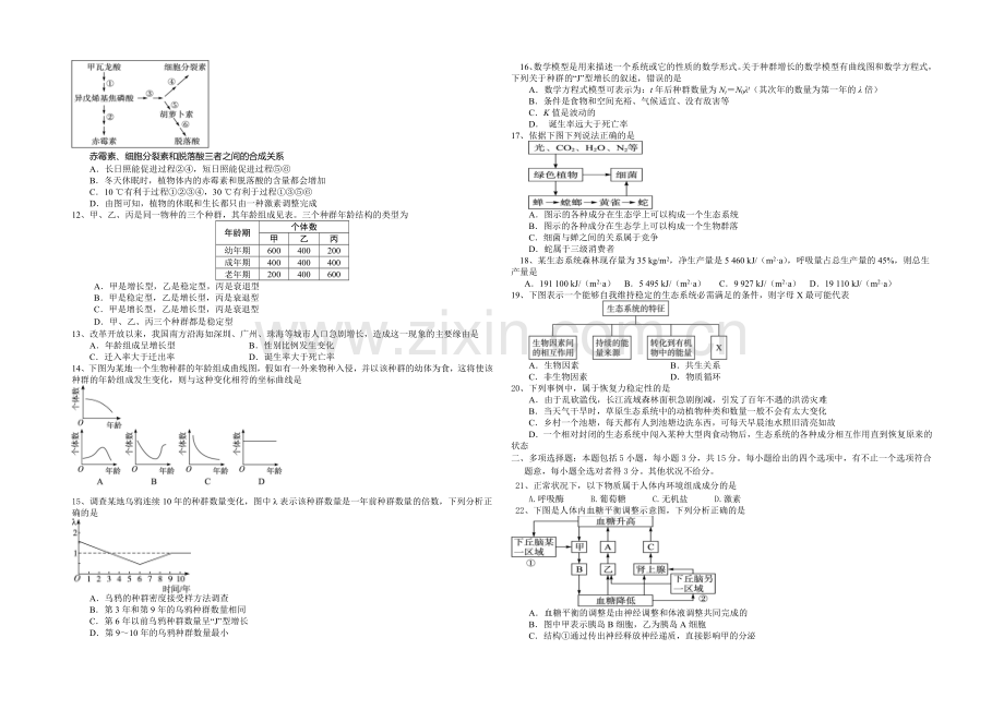 【KS5U发布】江苏省宿迁市五校2020-2021学年高二上学期期中联考试题-生物-Word版含答案.docx_第2页