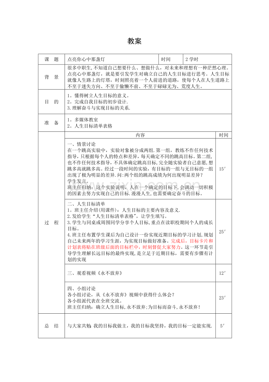 中职主题班会教案：点亮你心中那盏灯.doc_第1页