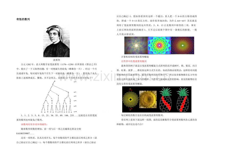 高中数学(北师大版)必修五教案：1.1-拓展资料：神奇的数列.docx_第1页