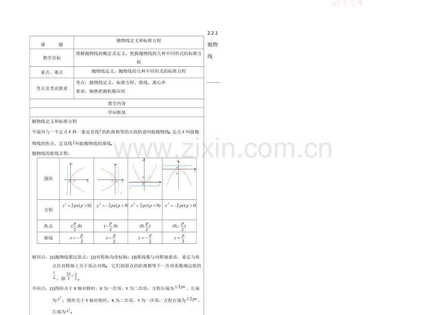 高中数学(北师大版)选修2-1教案：第3章-抛物线-第一课时参考教案2.docx_第2页