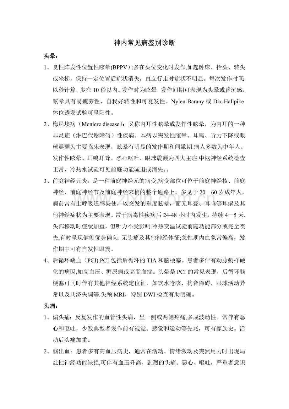 神经内科常见病鉴别诊断.doc_第1页