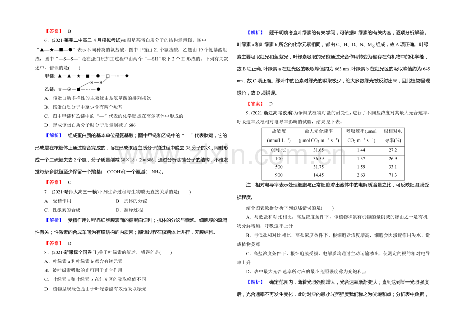 《课堂新坐标》2020版(人教新课标)高三生物二轮复习配套课时作业：综合检测1(含答案解析).docx_第2页