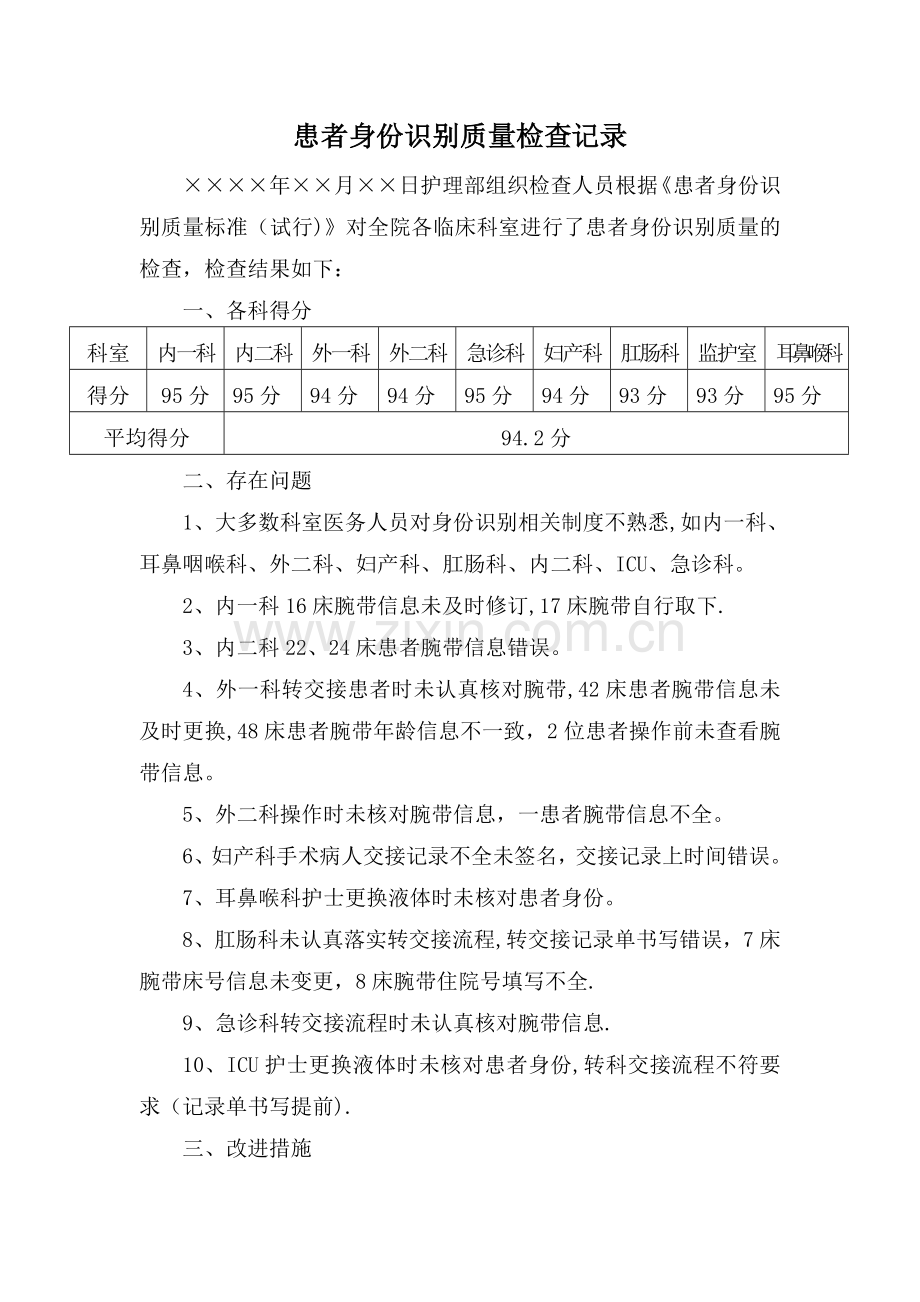 患者身份识别质量检查记录.doc_第1页