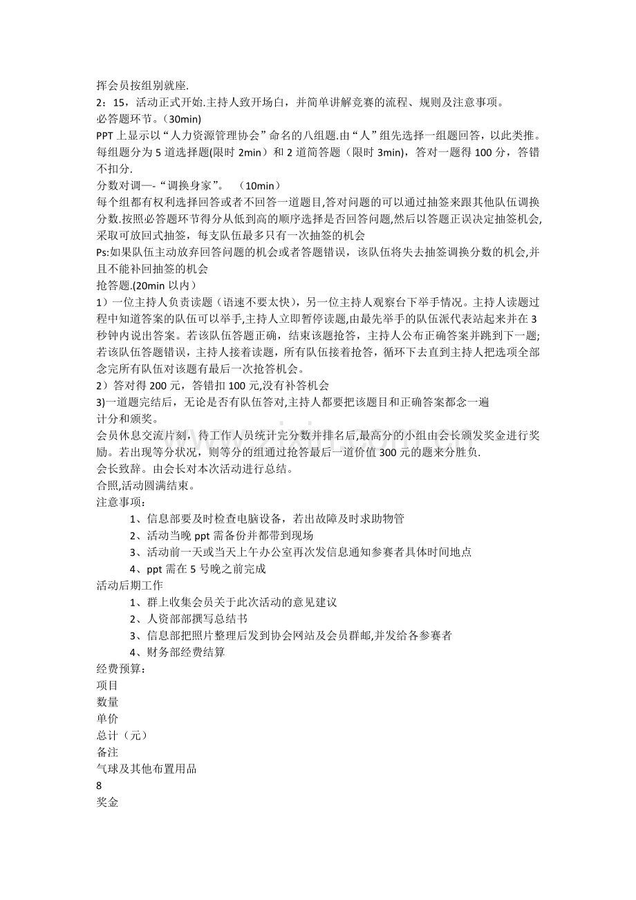 人力资源管理协会专业知识竞赛策划书.docx_第2页