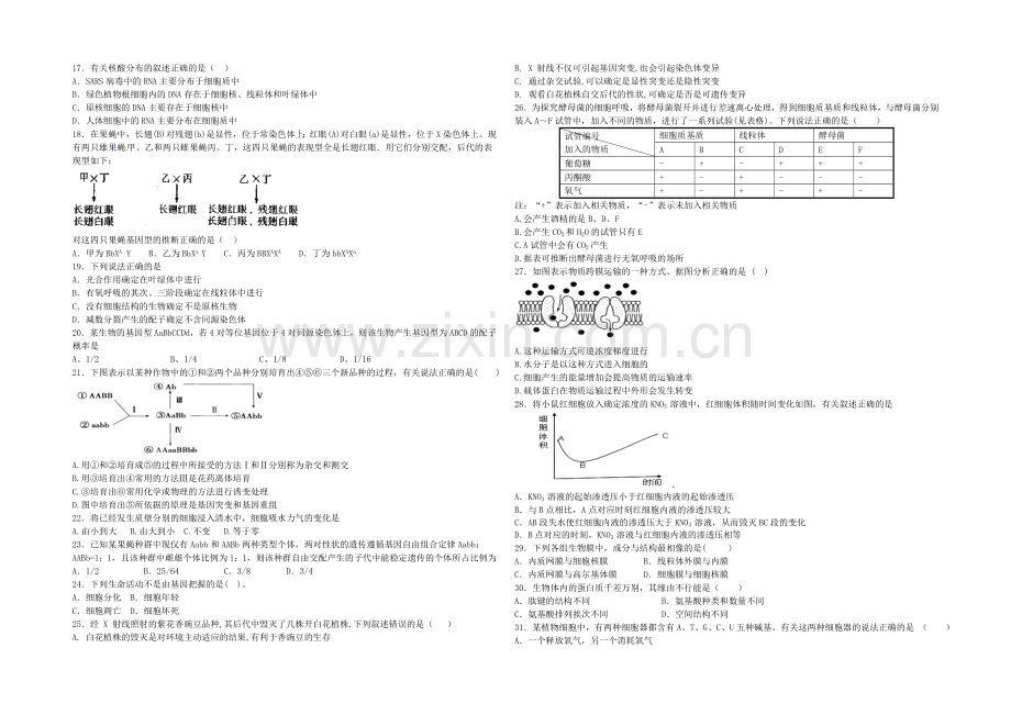 吉林省长春市十一中2022届高三上学期12月月考试题-生物-Word版含答案.docx_第2页