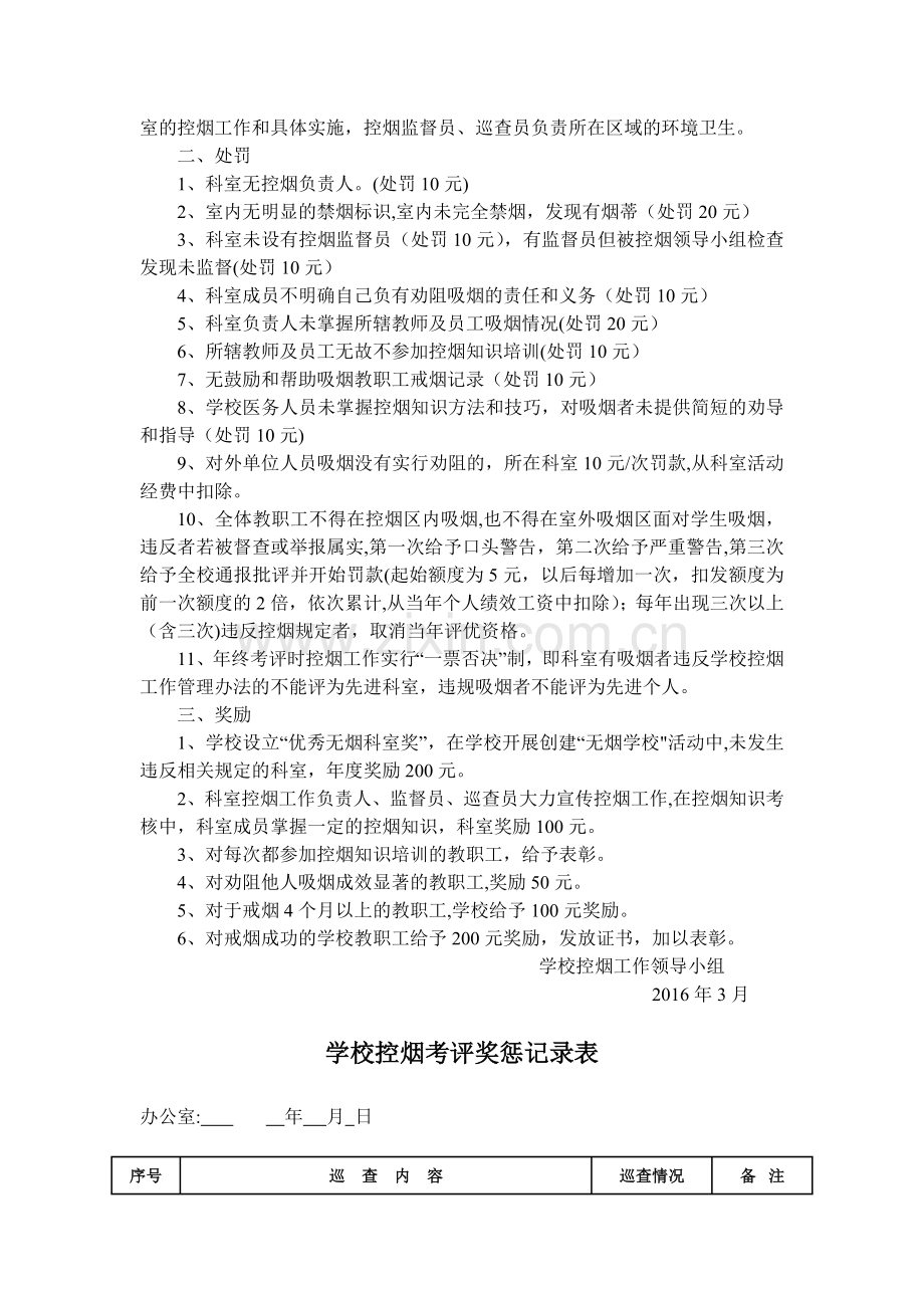 学校控烟考评奖惩制度、标准、记录表.doc_第2页