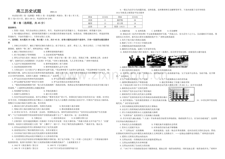 山东省威海市乳山市2022届高三上学期期中考试历史试题-Word版含答案.docx_第1页