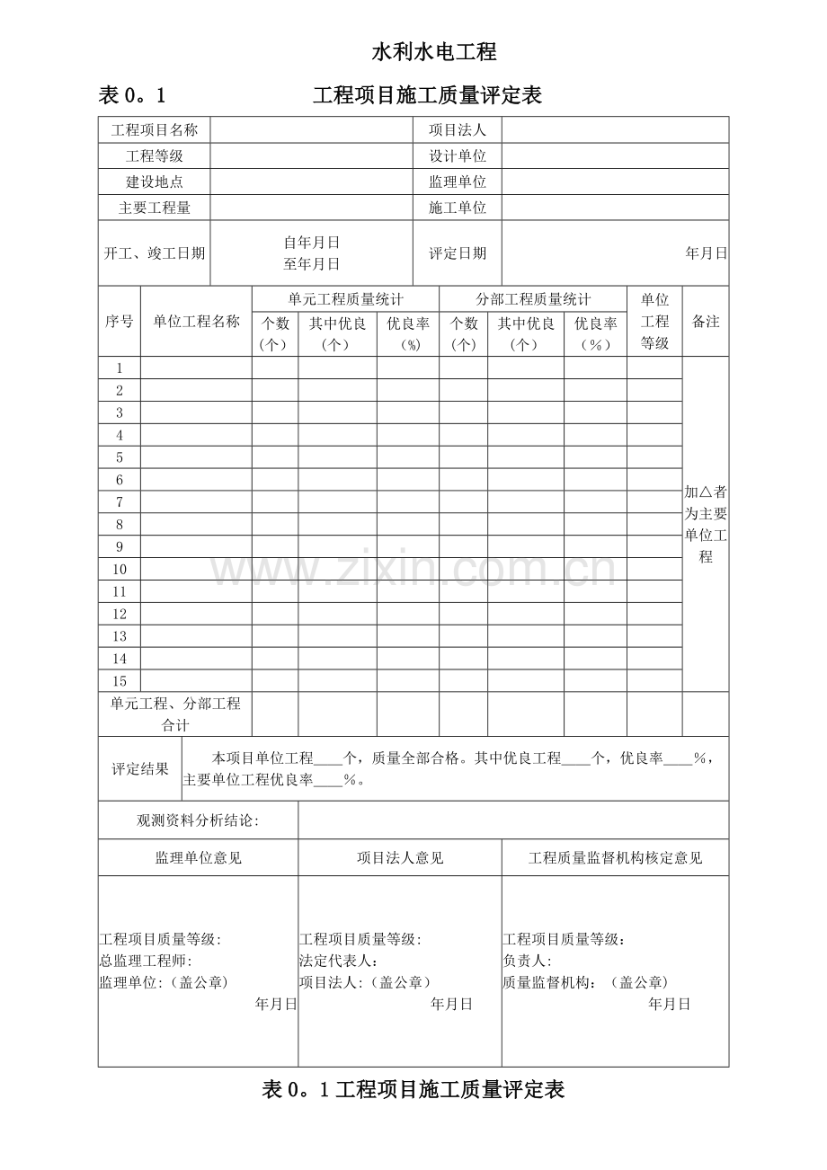 水利水电工程主要验收表格.doc_第1页