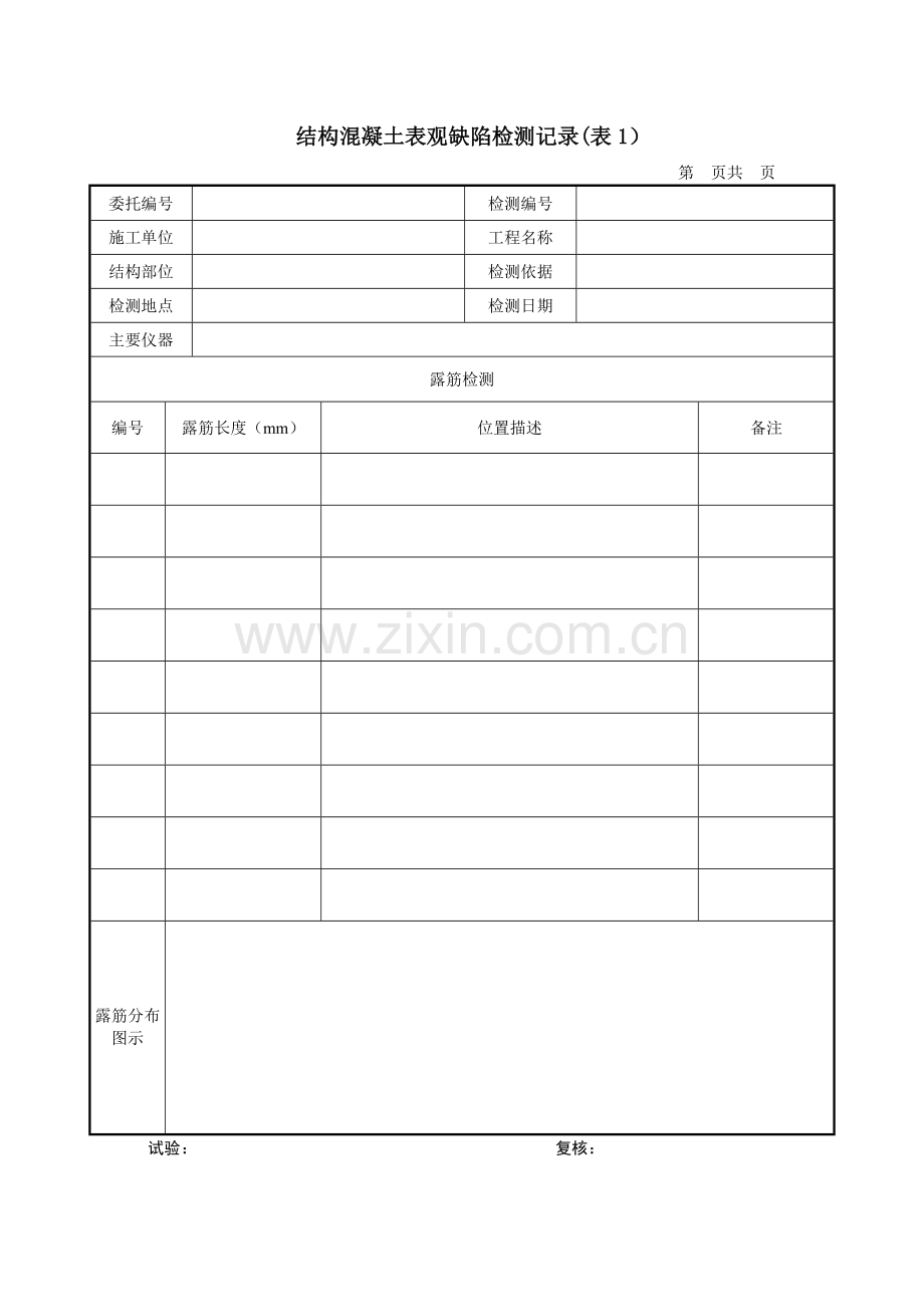 结构混凝土表观缺陷检测记录.doc_第1页