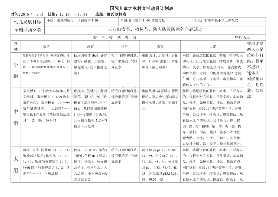 蒙氏混龄班月计划表.doc_第1页