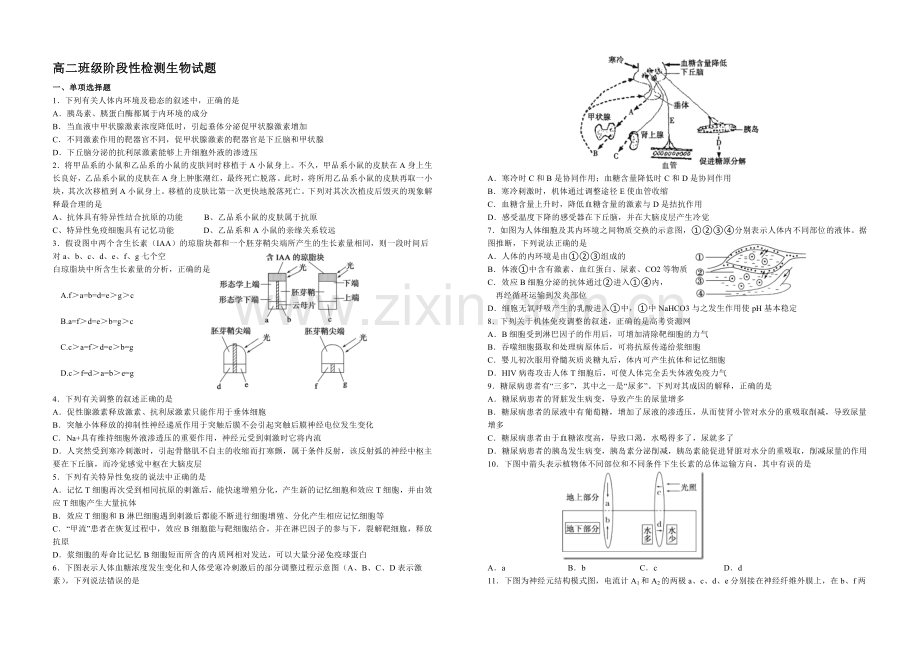 江苏省盐城中学2020-2021学年高二上学期10月月考试题-生物-Word版含答案.docx_第1页