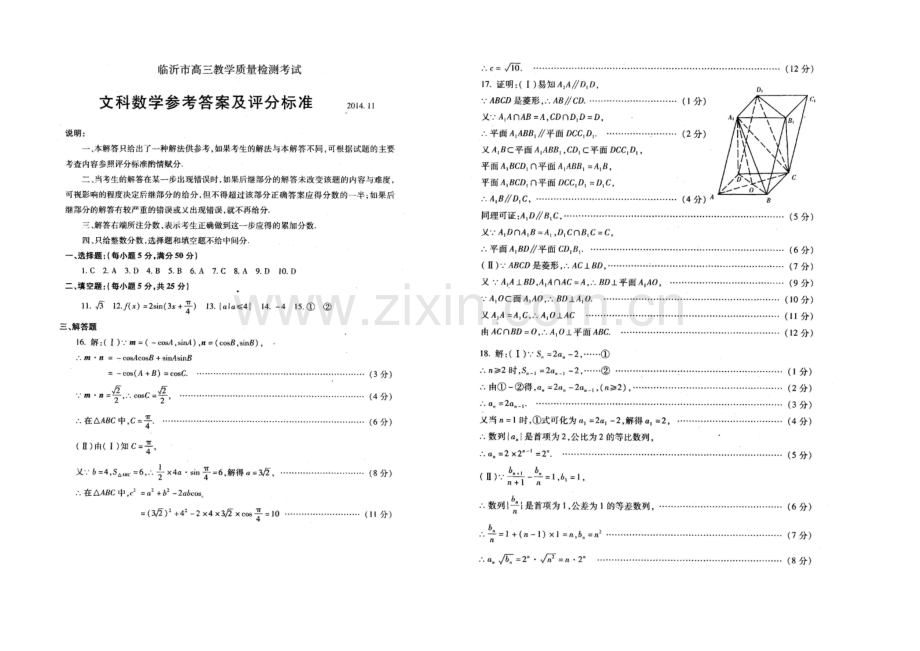 山东省临沂市2021届高三上学期期中考试文科数学试题word版含答案.docx_第3页